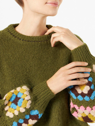 Mc2 Saint Barth Woman Ultra Soft Crewneck With Handmade Crochet Sleeves In Green