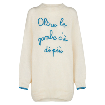 Shop Mc2 Saint Barth Woman Ultra Soft Knit Dress With Oltre Le Gambe Cè Di Più Embroidery Niki Dj Special Edition In White