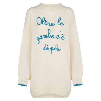 Mc2 Saint Barth Woman Ultra Soft Knit Dress With Oltre Le Gambe Cè Di Più Embroidery Niki Dj Special Edition In White