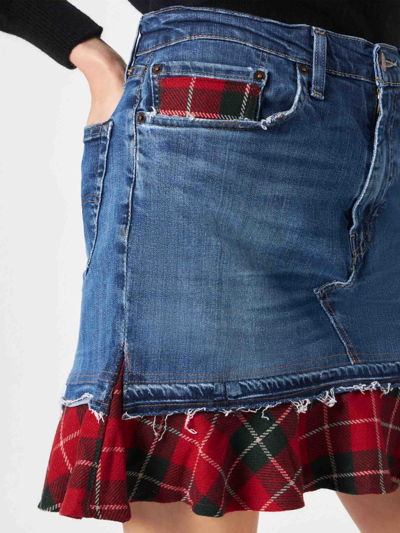 Shop Mc2 Saint Barth Woman Vintage Jeans Skirt With Tartan Details