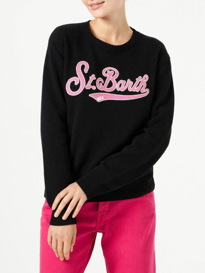 Mc2 Saint Barth Woman Sweater With Terry Logo In Black