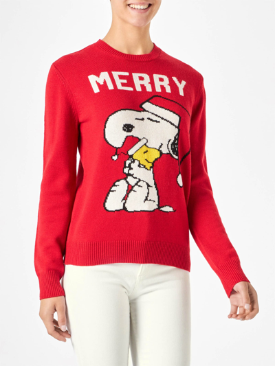 Mc2 Saint Barth Woman Sweater With Snoopy Print Snoopy Peanuts Special Edition In Red