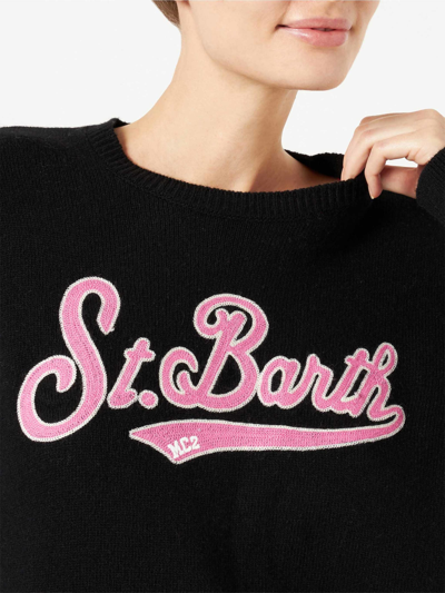 Mc2 Saint Barth Woman Sweater With Terry Logo In Black