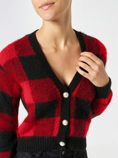 Shop Mc2 Saint Barth Woman Short Cardigan With Jewel Buttons And Tartan Print