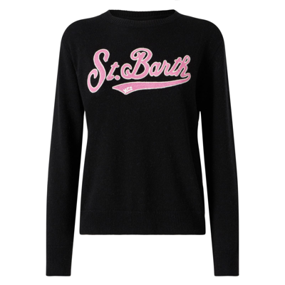 Mc2 Saint Barth Woman Sweater With Terry Logo In Black