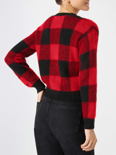 Mc2 Saint Barth Woman Short Cardigan With Jewel Buttons And Tartan Print