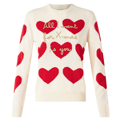 Shop Mc2 Saint Barth Woman Sweater With Heart Print And Embroidery In White