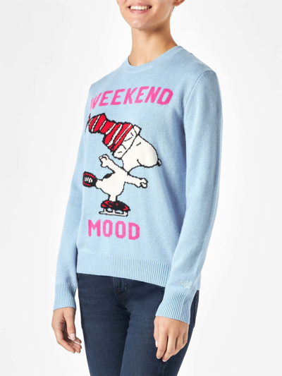 Mc2 Saint Barth Woman Sweater With Snoopy Print Peanuts Special Edition In Sky
