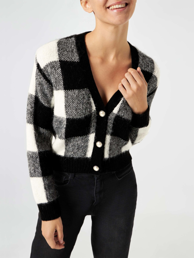 Mc2 Saint Barth Woman Short Cardigan With Jewel Buttons And Vichy Print