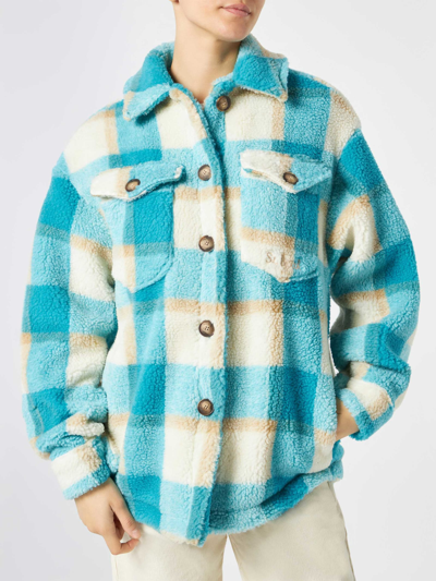 Shop Mc2 Saint Barth Woman Sherpa Overshirt With Tartan Pattern In Multicolor