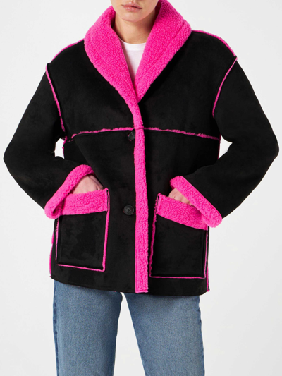 Shop Mc2 Saint Barth Woman Reversible Shearling Jacket In Black