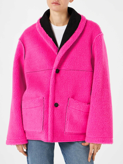 Mc2 Saint Barth Woman Reversible Shearling Jacket In Black