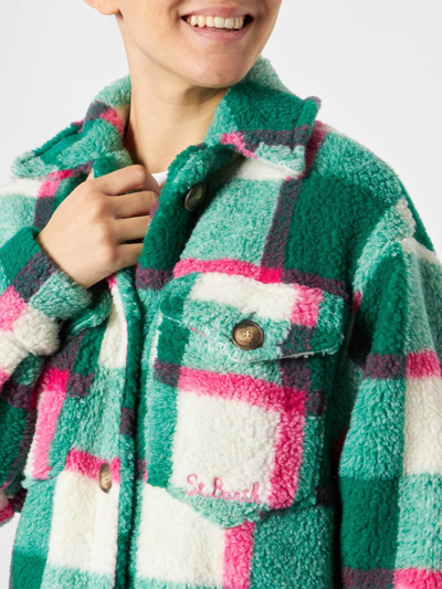 Shop Mc2 Saint Barth Woman Sherpa Overshirt With Tartan Pattern In Multicolor