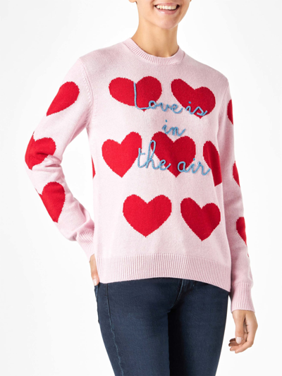 Mc2 Saint Barth Woman Sweater With Heart Print In Pink