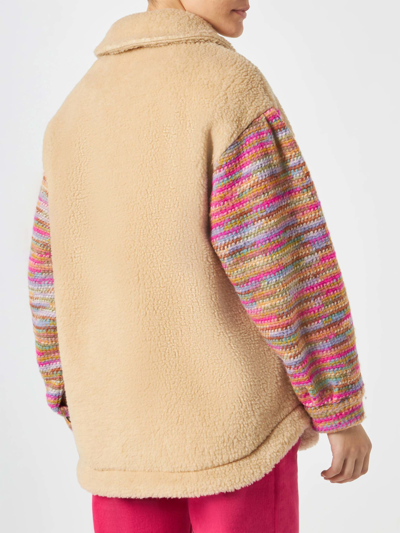 Mc2 Saint Barth Woman Sherpa Overshirt With Crochet Details In White