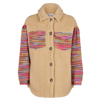 Mc2 Saint Barth Woman Sherpa Overshirt With Crochet Details In White