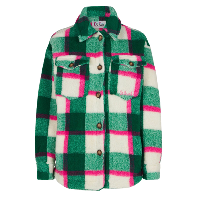 Shop Mc2 Saint Barth Woman Sherpa Overshirt With Tartan Pattern In Multicolor