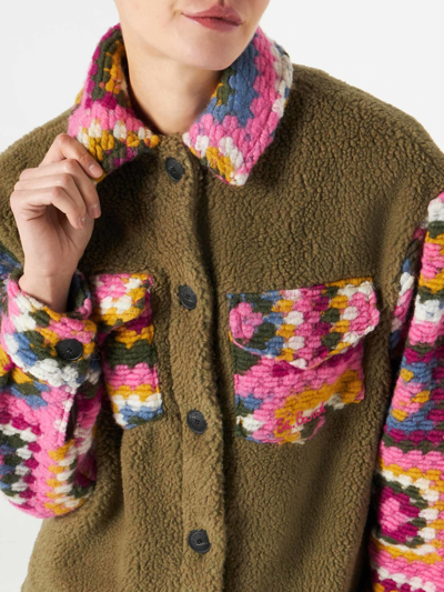 Shop Mc2 Saint Barth Woman Sherpa Overshirt With Crochet Details In Green