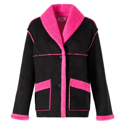 Mc2 Saint Barth Woman Reversible Shearling Jacket In Black