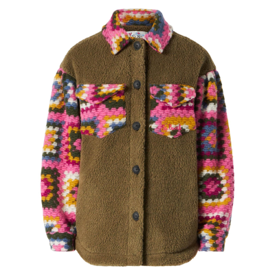 Mc2 Saint Barth Woman Sherpa Overshirt With Crochet Details In Green
