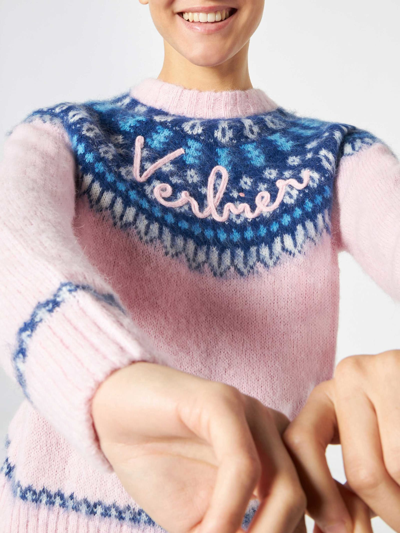 Mc2 Saint Barth Woman Pink Crewneck Nordic Jacquard Sweater In Pink