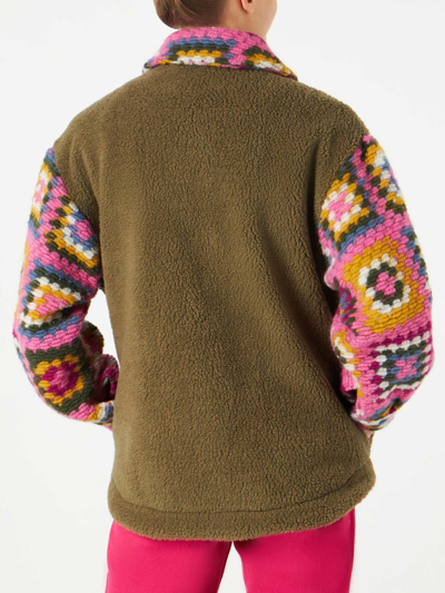 Shop Mc2 Saint Barth Woman Sherpa Overshirt With Crochet Details In Green