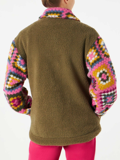 Mc2 Saint Barth Woman Sherpa Overshirt With Crochet Details In Green