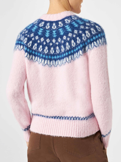Shop Mc2 Saint Barth Woman Pink Crewneck Nordic Jacquard Sweater