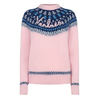 Mc2 Saint Barth Woman Pink Crewneck Nordic Jacquard Sweater In Pink