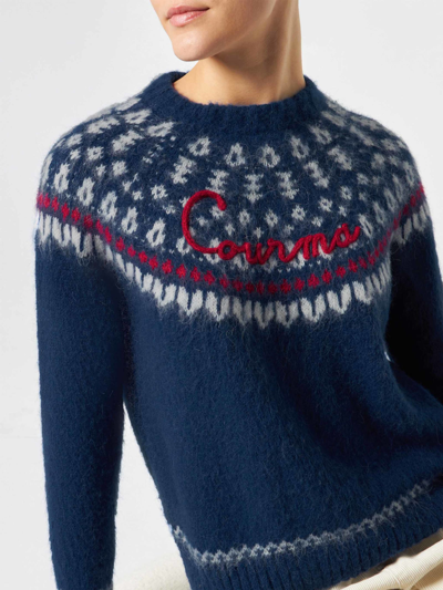 Mc2 Saint Barth Woman Navy Blue Crewneck Nordic Jacquard Sweater In Blue