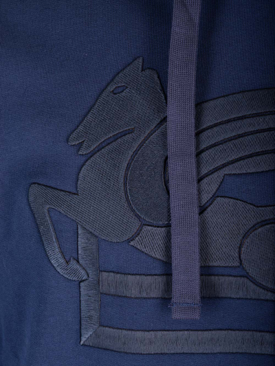 Shop Etro Logo-embroidered Cotton Hoodie In Blue