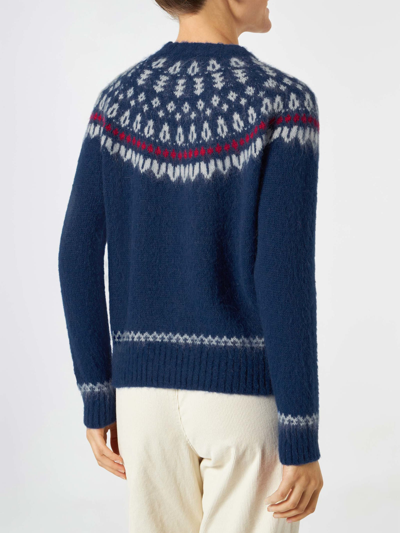 Mc2 Saint Barth Woman Navy Blue Crewneck Nordic Jacquard Sweater In Blue