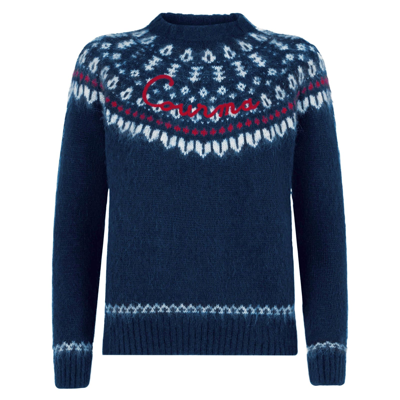 Mc2 Saint Barth Woman Navy Blue Crewneck Nordic Jacquard Sweater In Blue