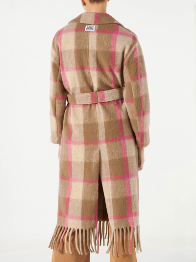 Mc2 Saint Barth Woman Long Coat With Fringes In White