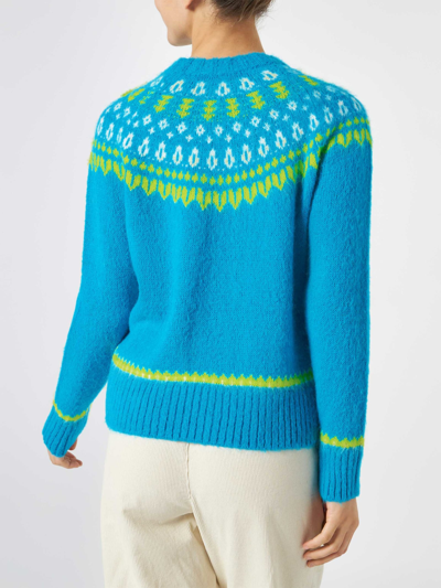 Shop Mc2 Saint Barth Woman Light Blue Crewneck Nordic Jacquard Sweater