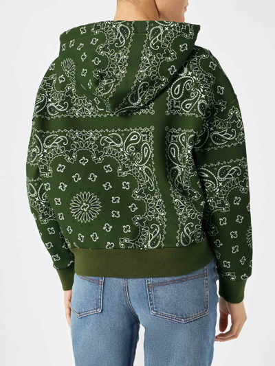 Mc2 Saint Barth Woman Hooded Fleece Sweatshirt With Bandanna Print In Green