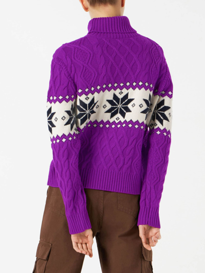 Mc2 Saint Barth Woman Half-turtleneck Sweater With Saint Barth Lettering In Purple