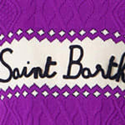 Shop Mc2 Saint Barth Woman Half-turtleneck Sweater With Saint Barth Lettering In Purple