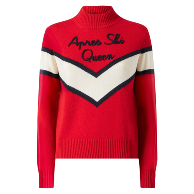 Shop Mc2 Saint Barth Woman Half-turtleneck Sweater With Apres Ski Queen Lettering In Red
