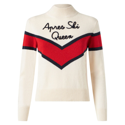 Shop Mc2 Saint Barth Woman Half-turtleneck Sweater With Apres Ski Queen Embroidery In White
