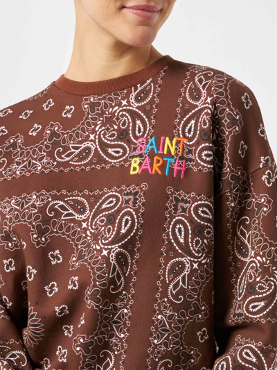 Mc2 Saint Barth Woman Fleece Sweatshirt With Bandanna Print In Brown