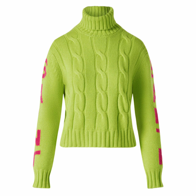 Mc2 Saint Barth Woman Fluo Yellow Turtleneck Braided Sweater In Yellow