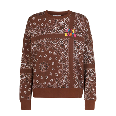 Mc2 Saint Barth Woman Fleece Sweatshirt With Bandanna Print In Brown