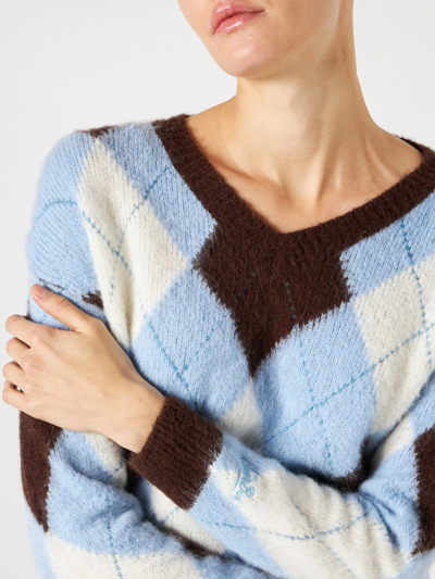Mc2 Saint Barth Woman Cropped Sweater With Argyle Pattern In Multicolor