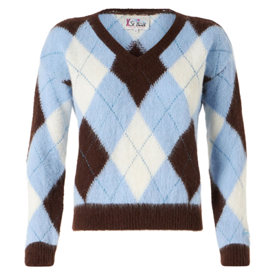 Mc2 Saint Barth Woman Cropped Sweater With Argyle Pattern In Multicolor