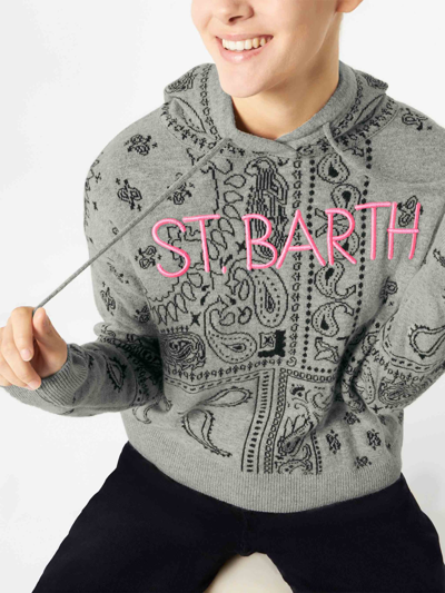 Mc2 Saint Barth Woman Cropped Knit Hoodie With Bandanna Print