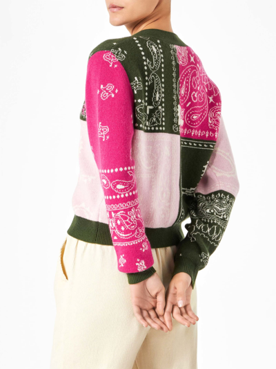 Mc2 Saint Barth Woman Cropped Cardigan With Bandanna Print In Green