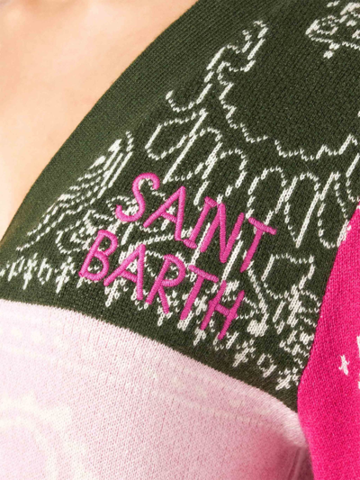 Mc2 Saint Barth Woman Cropped Cardigan With Bandanna Print In Green
