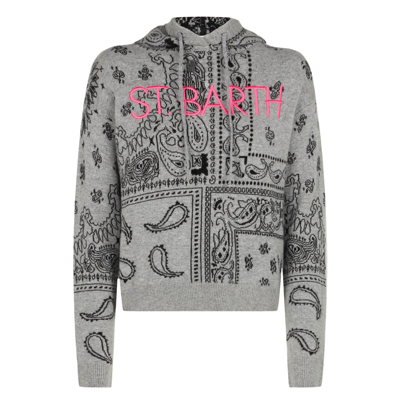 Mc2 Saint Barth Woman Cropped Knit Hoodie With Bandanna Print
