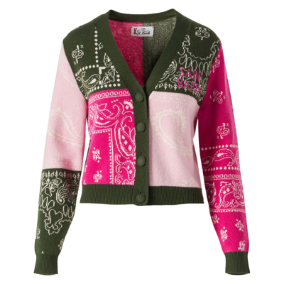 Mc2 Saint Barth Woman Cropped Cardigan With Bandanna Print In Green